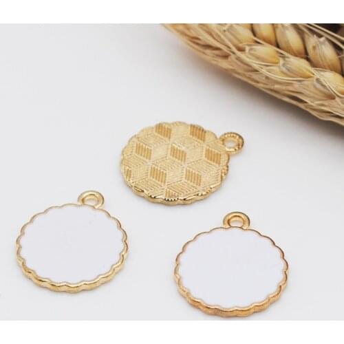 20pcs/lot White Color Round Enamel Charms 17.5*21mm Jewelry Accessories Gold Tone Alloy Pendant Earring Hair DIY