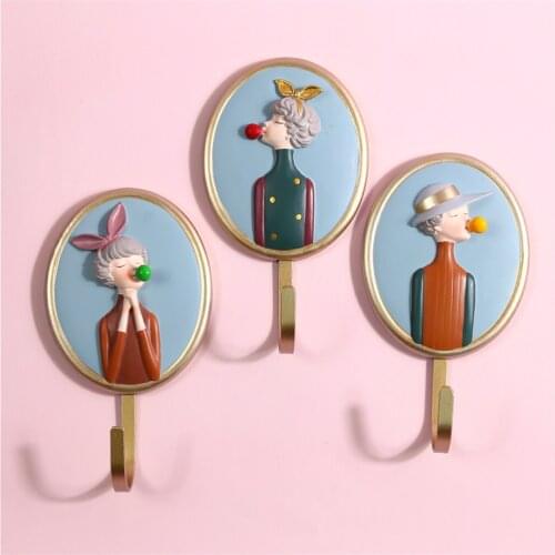 Nordic Home Decoration Hook creative 3d bubble girl key holder Wall Hanging porch Bag Hooks Bedroom Behind Seamless Coat Hanger