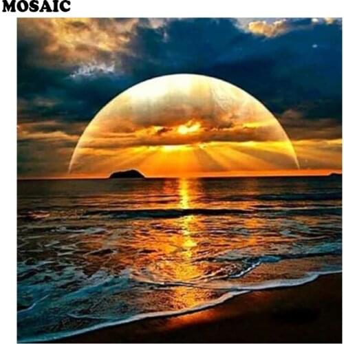Square diamond embroidery sunset sea landscape needlework cross stitch square resin full diamond painting mosaic wall picture