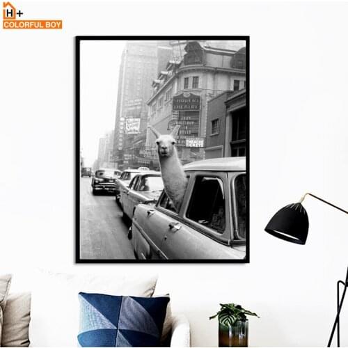 Llama in a New York City taxi Wall Art Canvas Painting Nordic Posters And Prints Animal Wall Pictures For Living Room Home Decor