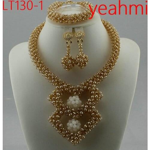 Fashion Gold Color Nigerian Wedding African Beads Jewelry Sets Fashion Women Dubai Jewelry Set Wholesale Costume Design LT130-2