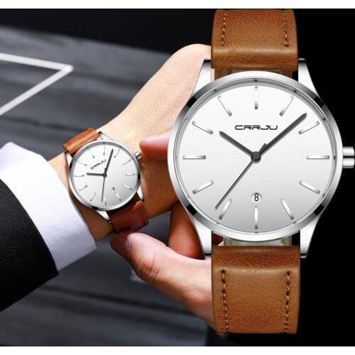 Watches CRRJU Mens Fashion Casual Waterproof Watch for Man Leather Strap Quartz Watch Mens Dress Date Watch Relogio Masculino