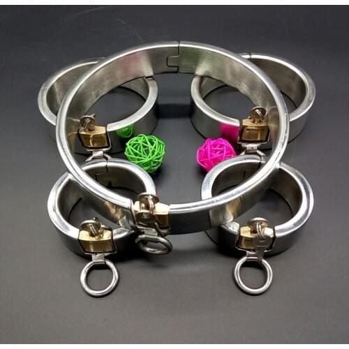 Stainless Steel Metal Bondage Set Hand Ankle Cuffs Neck Collar Sex Games Adult Toys Slave BDSM Torture Restraints Handcuffs
