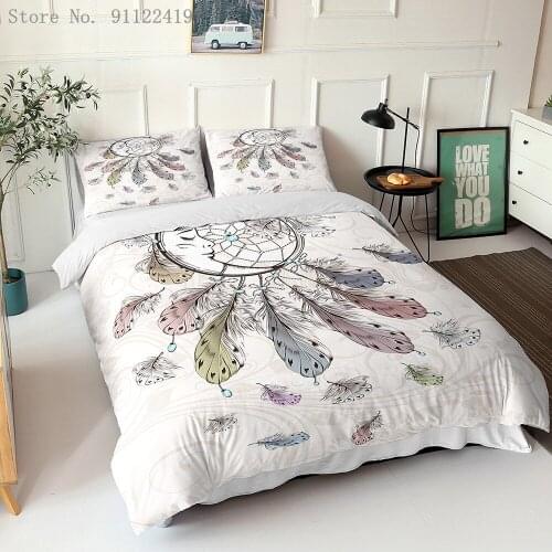 Psychedelic Bohemian Style Dream Bedding Set King Queen Size White Catcher Duvet Cover Sets with Pillowcase Bedspread 2/3 PCS