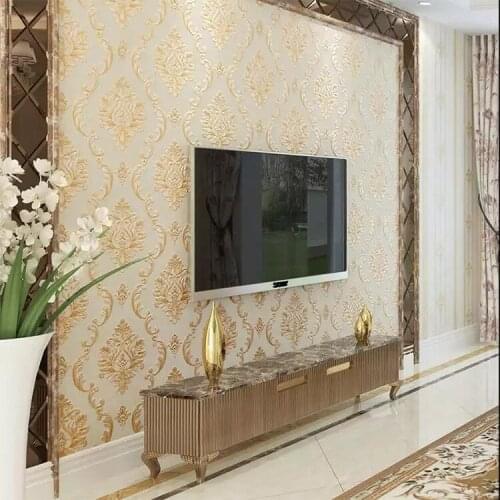 European Style Modern Damascus Non-Woven Wallpaper 4D Living Room TV Bedroom Background Wall Home Decor Papel Parede 3D Paisagem