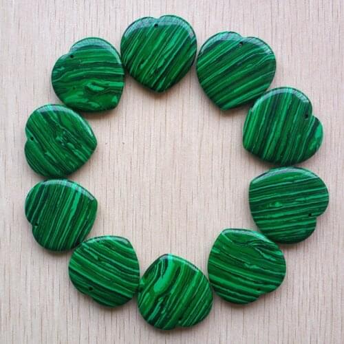 Wholesale 10pcs/lot good quality malachite stone heart charms pendants for jewelry necklace making 35mm free shipping