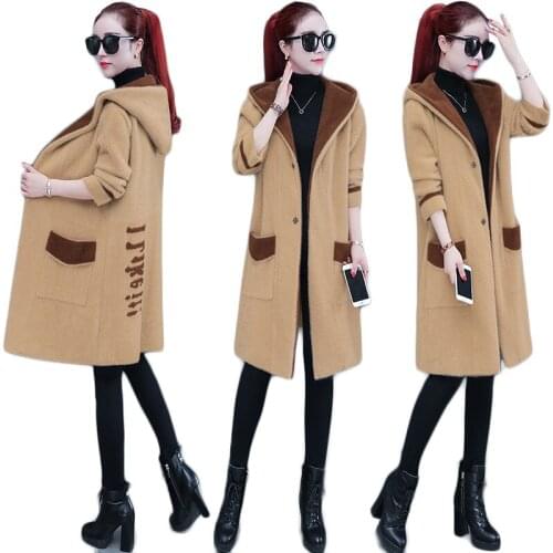 Autumn / Winter Hooded Outerwear Imitate Mink Cashmere OuterwearStylish Clothes Fur Coat Women Long Parkas Jacket Mujer