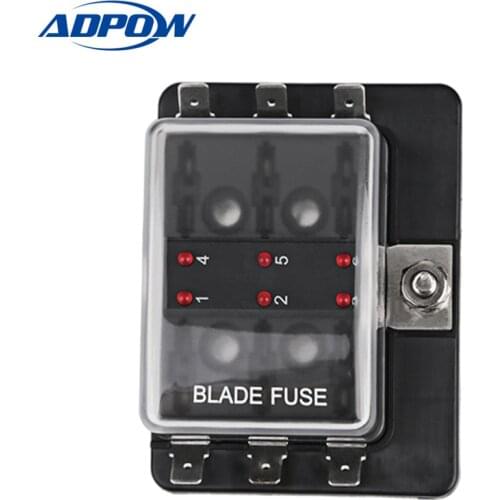 Fuses SCI R3-76 1 Power In 6 Way Blade Fuse Box LEDFuse Holder Kit Car Boat Marine Fuses