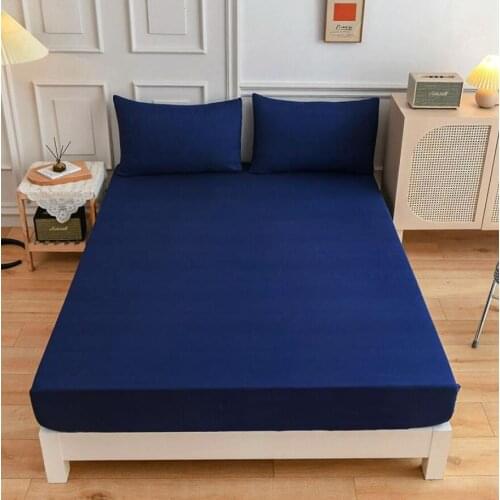 New Product update)1pc 100%Polyester Solid Fitted Sheet Mattress Cover Four Corners With Elastic Band Bed Sheet and Pillowcases