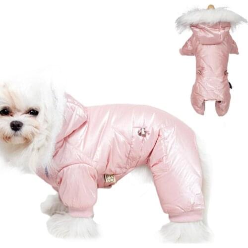 Small Dog Down Jacket Adjustable Hoodie Coat Winter Warm Clothing Small Dog Teddy Bichon Winter Pet Down Cotton Jacket