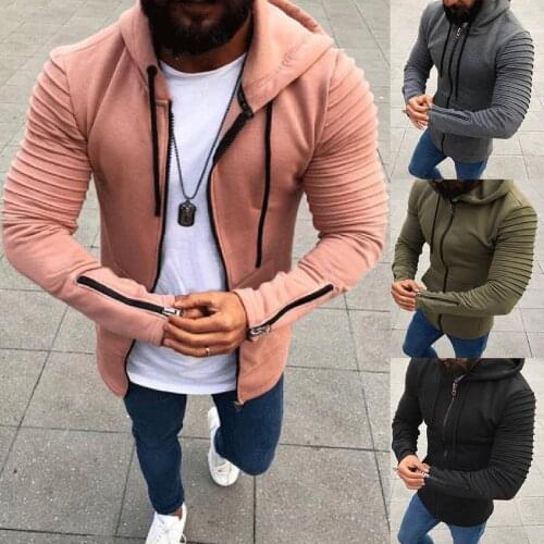 Plus Size Men Autumn Pleated Long Sleeve Drawstring Hooded Coat Zipper Jacket Sweatshirt For men Hooded Sweatshirt