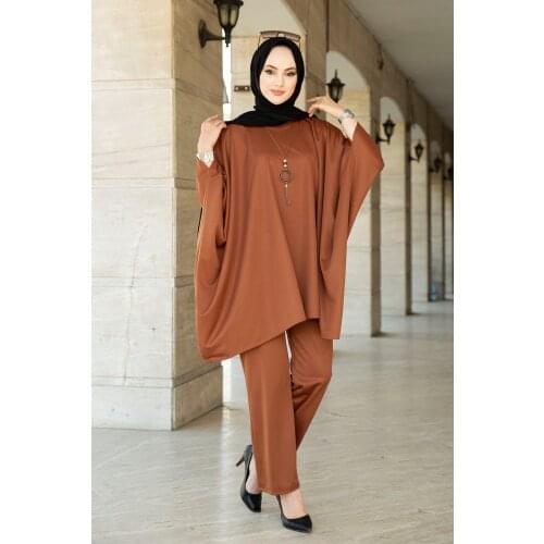 Bat Sleeve Double Set Dubai Abaya Turkey Muslim Sets Kaftan Hijab Dress Abayas for Women Djellaba Islamic Clothing Abayas Suit