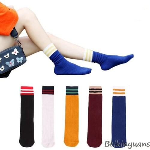 Autumn and winter round pile of socks female candy color socks striped ladies cotton socks double needle two bars