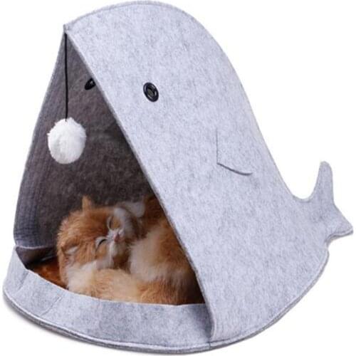 Foldable Fabric Pet Dog Cat Bed Soft Whale Shape Cat Pet Cat House Warm Sleeping Nest For Cat Washable Cute Pet Supplies