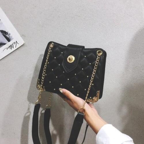 2020 New Brand Women Fashion Rivet Crossbody Bag Female Solid Color Chain Shoulder Bags for Party Work Handbag