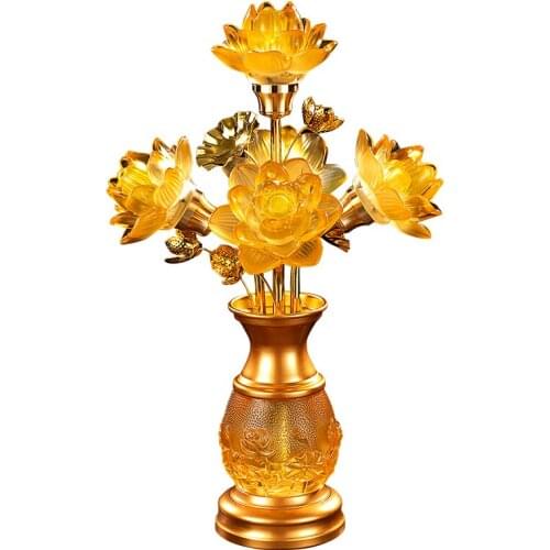 Led Colorful Nine Products Crystal Glass Lotus Lamp Lamp for Buddha Worship Buddha Front Changming Xiantang Temple Guanyin