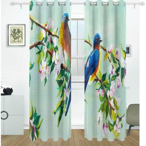 Bird Flowers Retro Valance Window Curtains For Living Room Bedroom Thick Fabric Sun Protection Blackout Curtain Interior Drapes