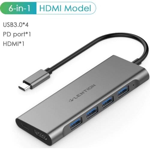 Lention USB-C Multi-Port Hub with 4K HDMI Output, 4 USB 3.0, Type C Charging Adapter for 2020-2016 MacBook Pro13/15/16, Surface