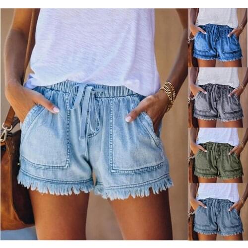 2021 Summer New Jeans Fashion Elastic Waist Drawstring Casual High Waist Thin Denim Shorts Women