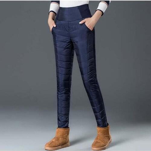 Winter Pants Women 90% Duck Down Velvet High Waist Skinny Warm Formal Pants Female Black Elastic Waist Work Trousers Women