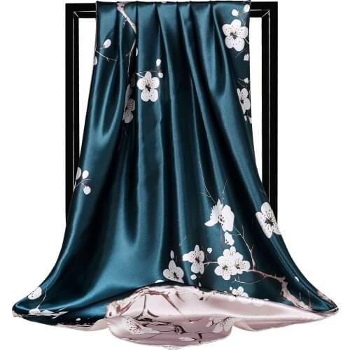 2020 90cm Square silk scarves retro elegant floral satin printed apricot flowers ladies scarf scarves For Lady headscarf