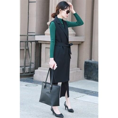 Womens Spring And Autumn Waistcoat Jacket Mid-Length Korean Style Sleeveless Blazer Vest Dress Bandage Ladies Outerwear zh378