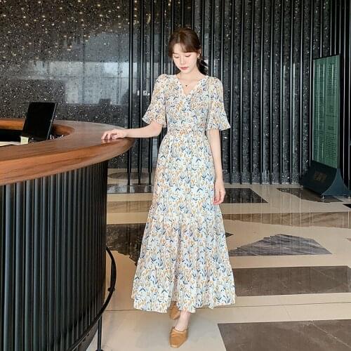Women Floral Maxi Dress Summer 2021 Runway Elegant Vintage Boho Retro Fairy Casual Sea Beach Vacation Party Vestidos Long New