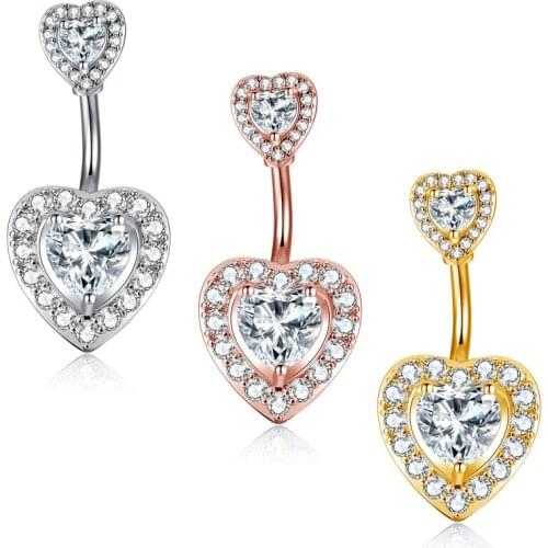 1PC Charm Heart Belly Navel Piercing Button Ring 14G Stainless Steel CZ Crystal Piercing Ombligo for Women Body Piercing Jewelry
