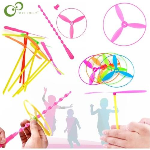 10Pcs Children Outdoor Bamboo Dragonfly Plastic Handle UFO Toy Fairy Flying Saucer Flying Ourdoor Toys for Children WYW