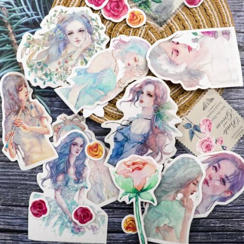10pcs Kawaii Water color Style Creative pretty girls Sticker Self-made flowers paper stickers stationery