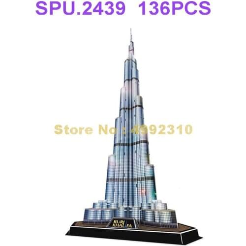 136pcs World Famous Architecture Burj Khalifa Dubai Great 3d Led Puzzle Paper Toy