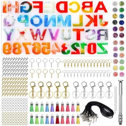 308 Pcs Silicone Letter Jewelry Pendant Mold Epoxy Epoxy Resin Casting Mold Set Keychain Tassel And Various DIY Accessories