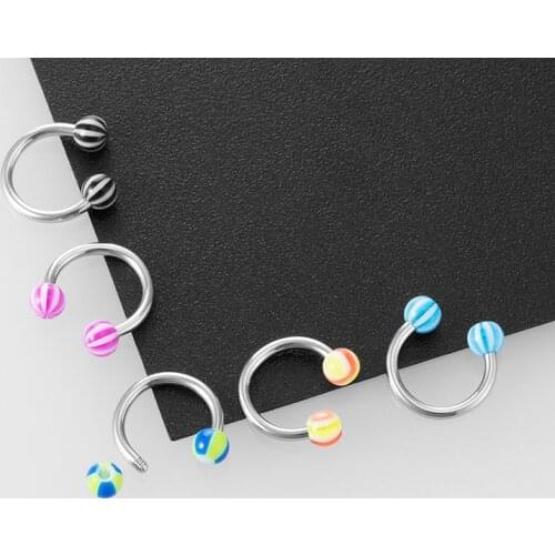 5PC Stripe Acrylic Lip Piercing Retainer Smiley ring Fake Nose Rings Septum Piercing Jewelry Cartilage Helix Tragus Earring Hoop