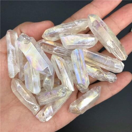 50g/1pc White Titanium Aura Lemurian Seed Quartz Crystal Stones Point Specimen Decoration Quartz Crystals