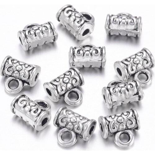 50pcs/lot Tibetan Antique Silver Tube Hangers Links Connectors Bail Beads 7x7x4.5mm, hole: 1mm