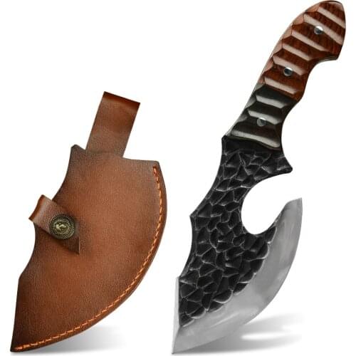 7'' Heavy Duty Outdoor Serbian Chef Knife Stainless Steel Chopping Cleaver Butcher Leather Cover Sheath Tactical EDC Tools