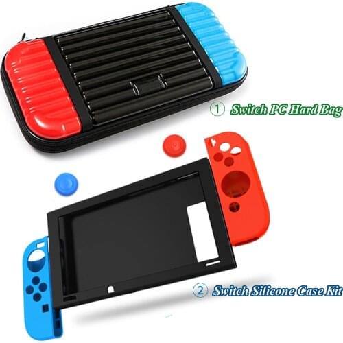 Nintend Switch Accessories NS Console Carrying Storage Bag Cover with Whole Silicone Case Skin and 2 Thumb stick Caps for NS