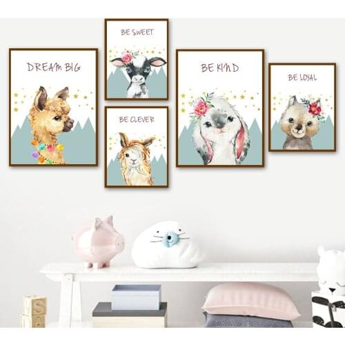 Alpaca Llama Bunny Cow Bear Dog Wall Art Canvas Painting Nordic Posters And Prints Wall Pictures Clever Kids Nursery Room Decor