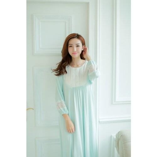 Free Shipping Princess Pink and Blue Long Nightshirt Modal Nightgown Womens Beige Sleepwear Ladies pijamas