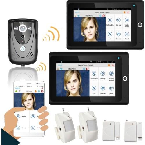 Two Monitor 720P Wifi Video Doorbell 7" WiFi Wireless Video Door Phone Intercom IP Camera PIR IR Night Vision Home Alarm System