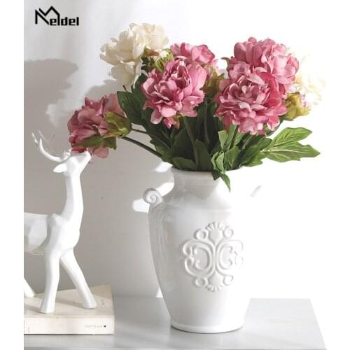 Meldel Bridesmaid Wedding Peony Bouquet 2 Heads Artificial Silk Peony Wedding Flower Arrangement DIY Home Party Prom Decorations