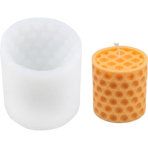 3D Cylinder Honeycomb Candle Mold Silicone Homemade Wax Melt Soap Mould 9.5x9cm Epoxy Casting Handcraft Moulds Supplies