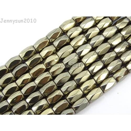 Natural Metallic Pyrite Hematite Gems stone Faceted Tube Beads 5x8mm for Jewelry Making Crafts 10 Strands/Pack