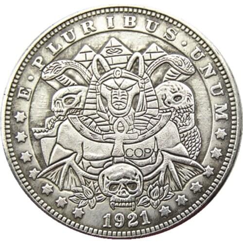 HB(117)US Hobo 1921 Morgan Dollar Skull Zombie Skeleton Silver Plated Copy Coins