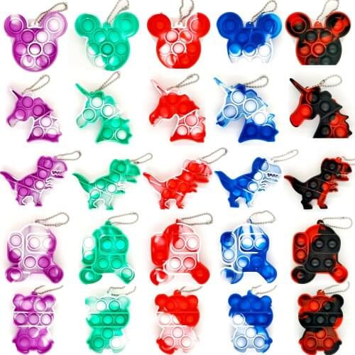 Simple Dimple unicorn Fidget Toys Mini Keychains Children Adult Push Bubble Sensory Toys Key Ring Educational Toy Anti-stress