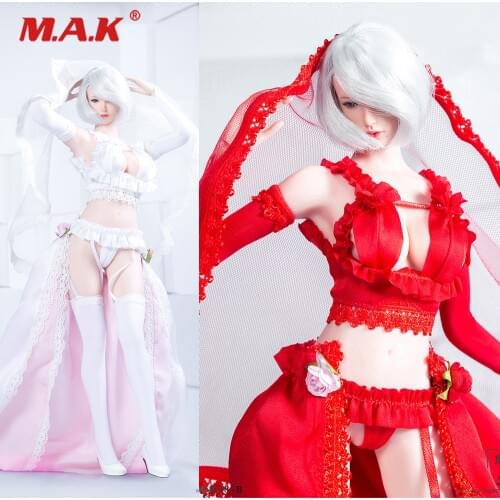 Red/White Color 1/6 Scale Female Figure Clothes Set MM018 Two-dimensional Sexy Flower Wedding Suit Model for 12'' Action Figure