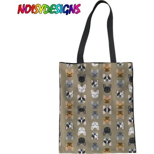Cool French Bulldog flowers Handbag Grocery Pouch Tote Large Capacity Portable Foldable Shopping Bag Cloth Fabric Shoulder Sac