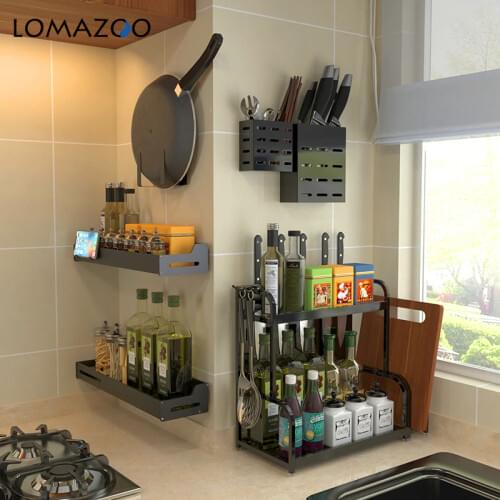 Kitchen Acessory Knife Holder For Kitchen Tools Rack Spice Rack Dish Rack Corner Shelf Free Perforated Storage Rack Organizer