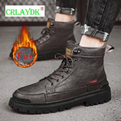 CRLAYDK Mens Winter Cold Weather Snow Boots with Fur Fleece Lining Lace Up Shoes Leather Comfort Waterproof Outdoor Botas