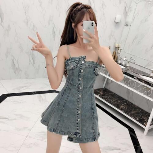2020 new summer fashion denim straps waist slim fit sexy dress